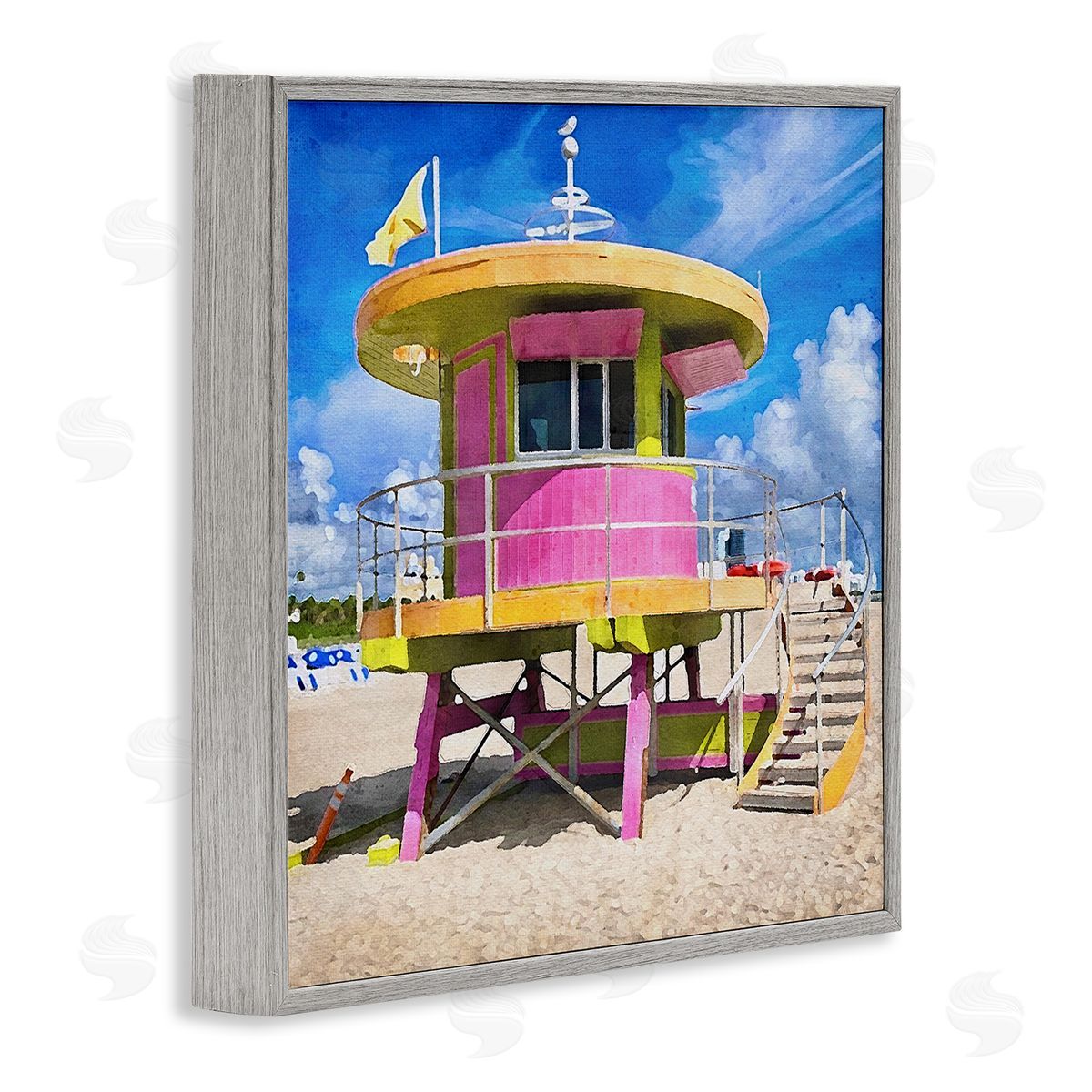 LSR Design Studio Pink Lifeguard Hut Gray Framed Glicee Wall Art Print