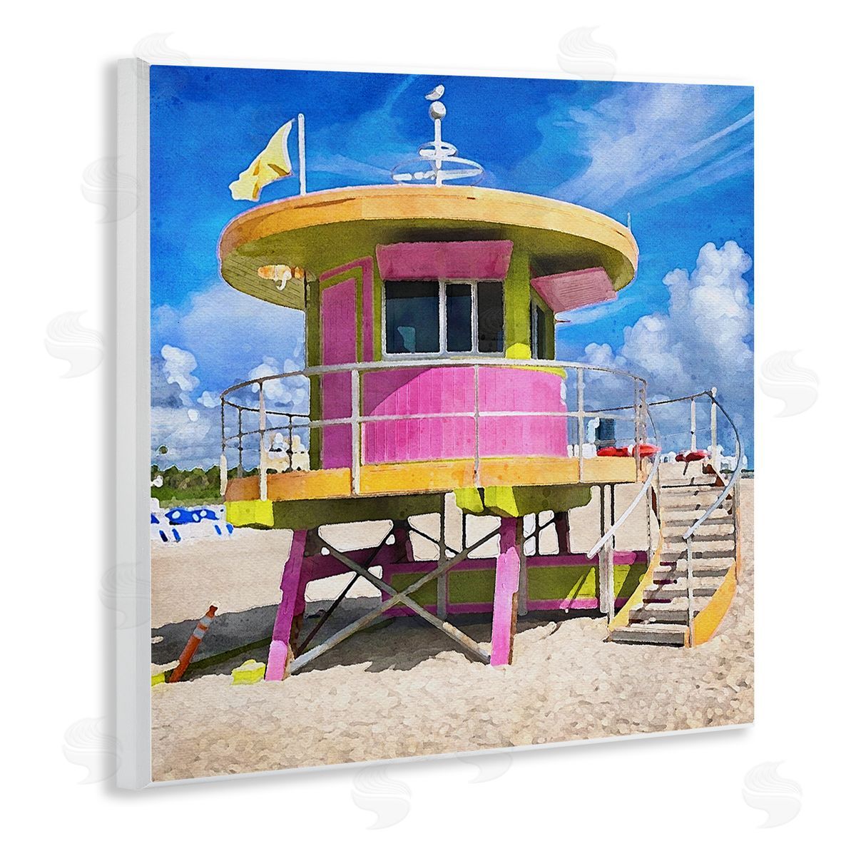 LSR Design Studio Pink Lifeguard Hut Wooden Wall Plaque Art Print