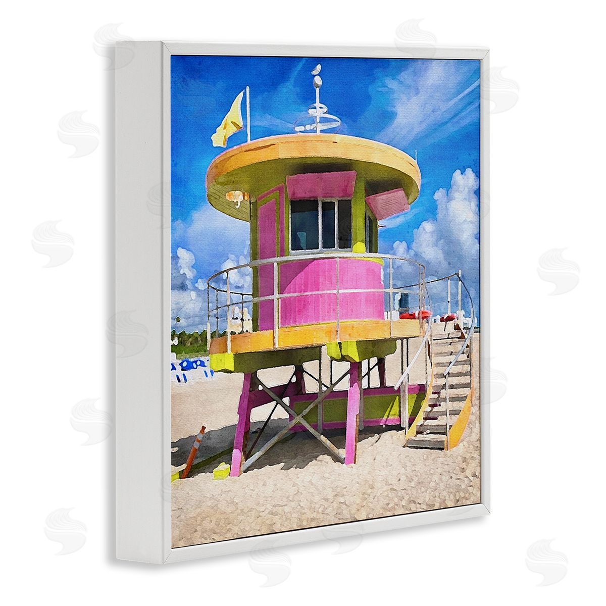 LSR Design Studio Pink Lifeguard Hut White Framed Glicee Wall Art Print