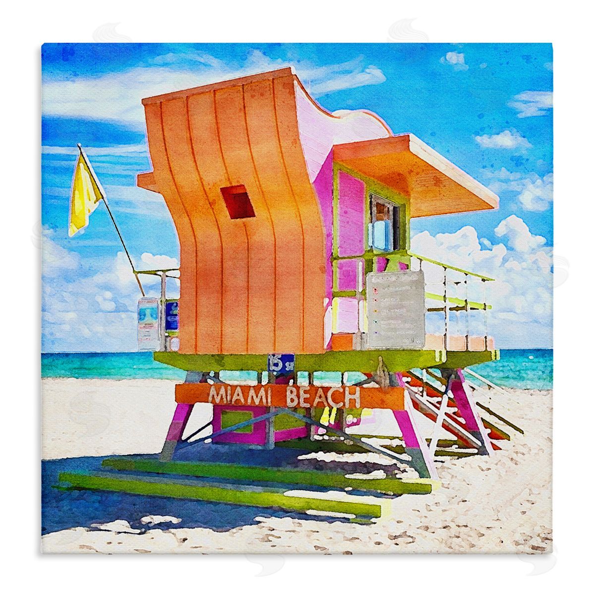 LSR Design Studio Miami Beach Orange Hut Stretched Canvas Wall Art Print