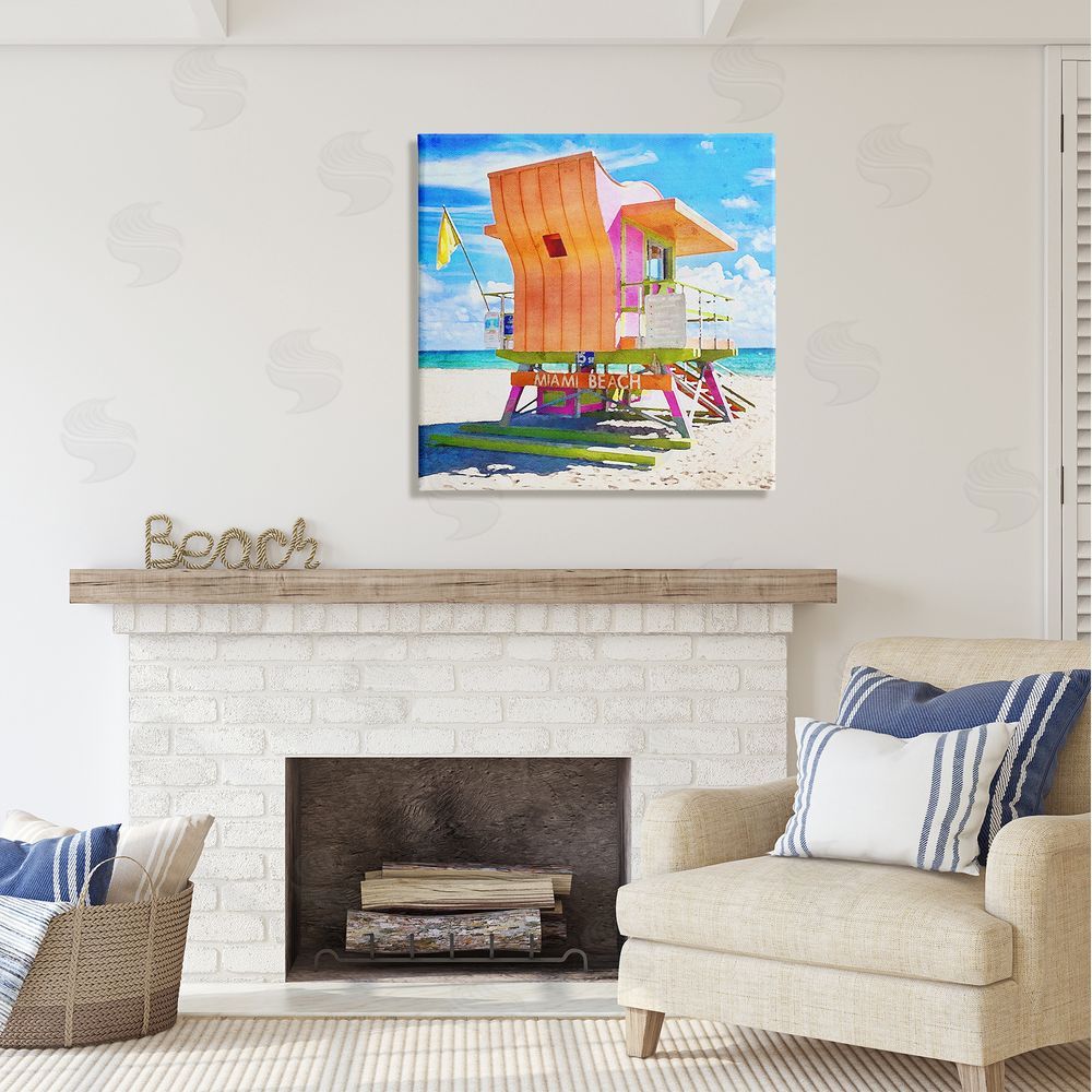 LSR Design Studio Miami Beach Orange Hut Canvas Wall Art in Room