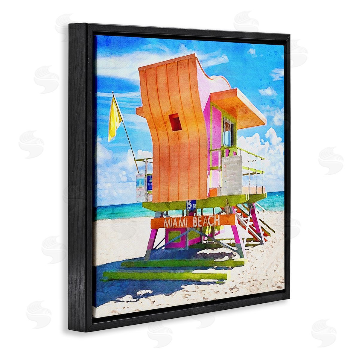 LSR Design Studio Miami Beach Orange Hut Black Floating Frame Canvas Wall Art Print