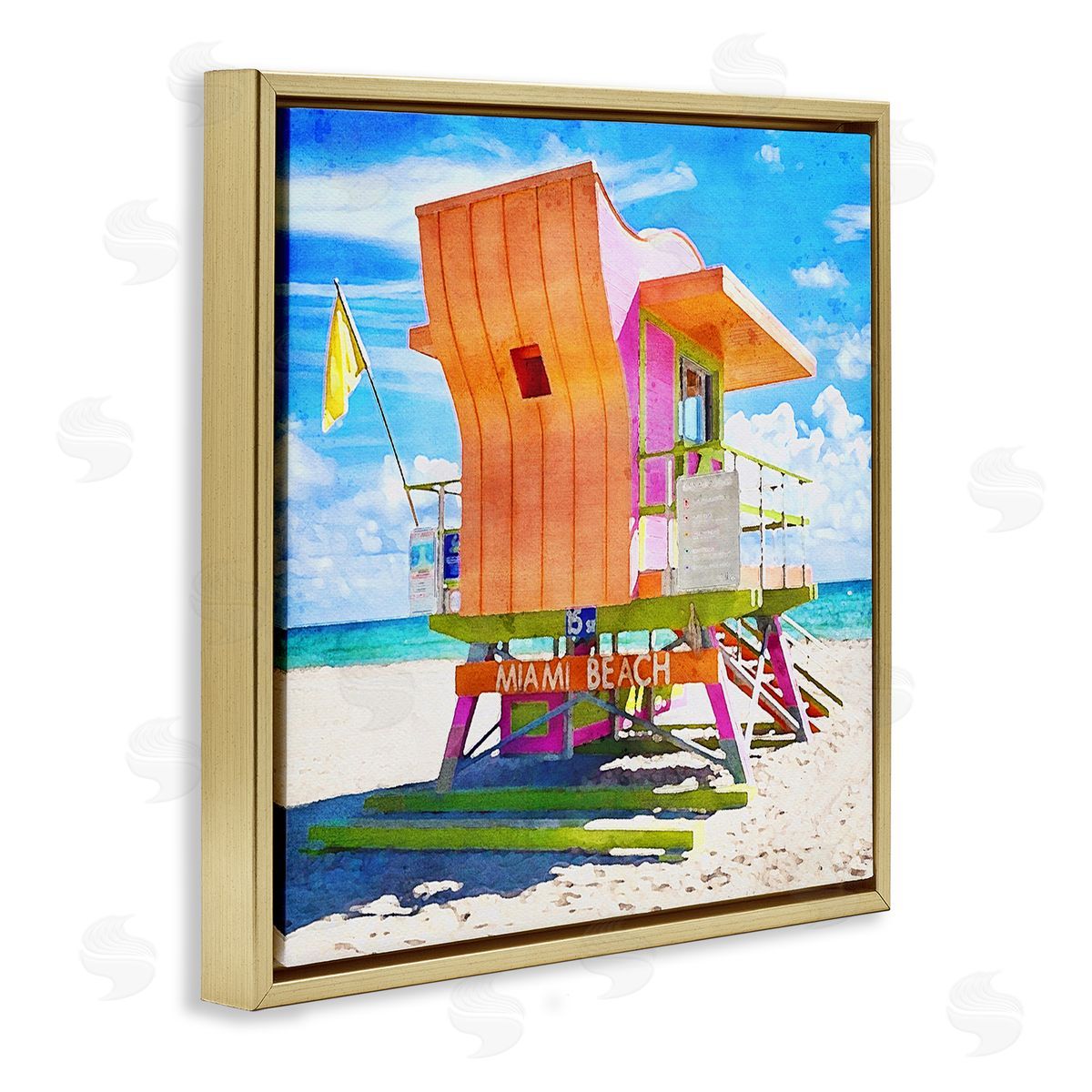 LSR Design Studio Miami Beach Orange Hut Gold Floating Frame Canvas Wall Art Print