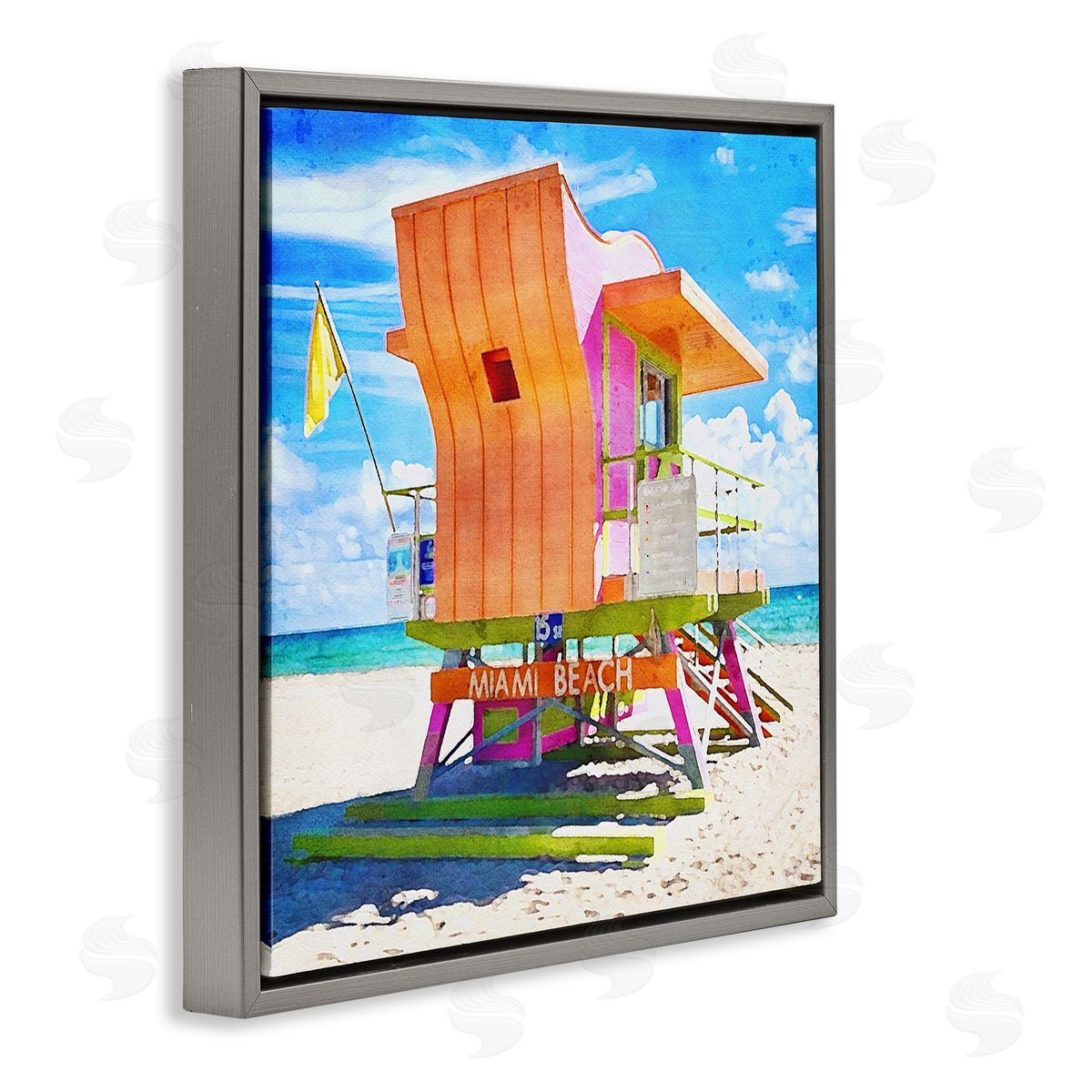LSR Design Studio Miami Beach Orange Hut Gray Floating Frame Canvas Wall Art Print