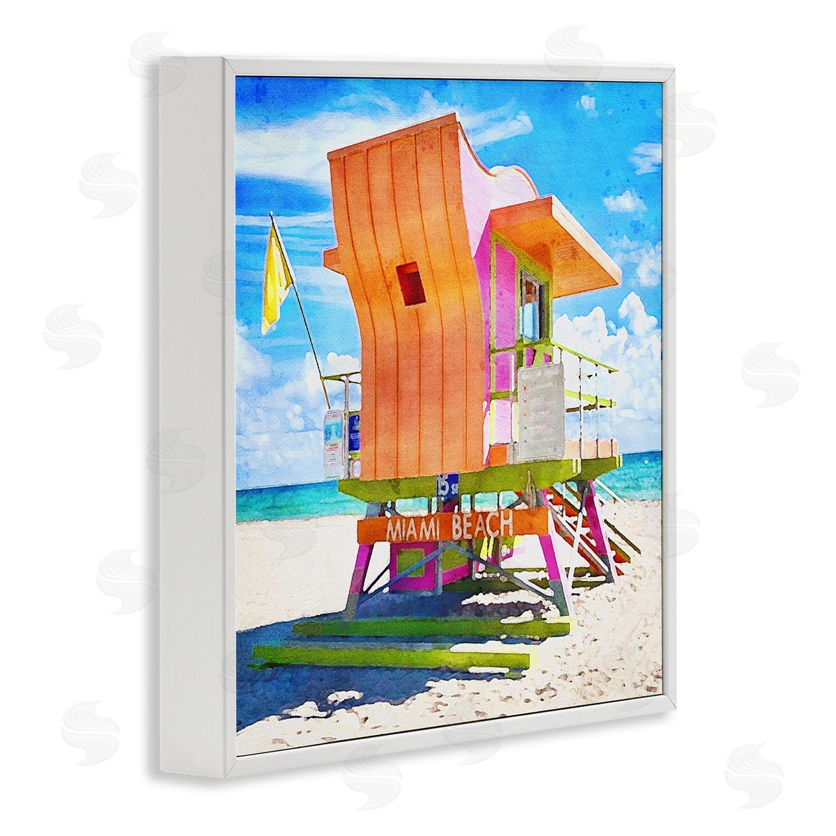 LSR Design Studio Miami Beach Orange Hut White Framed Glicee Wall Art Print
