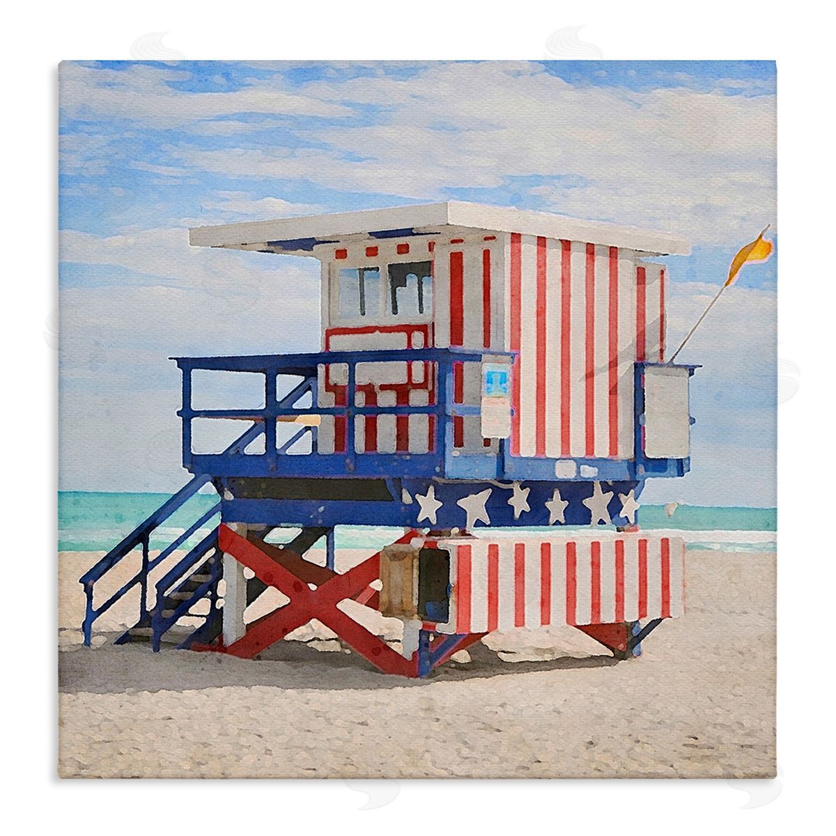 LSR Design Studio Striped Lifeguard Hut Stretched Canvas Wall Art Print
