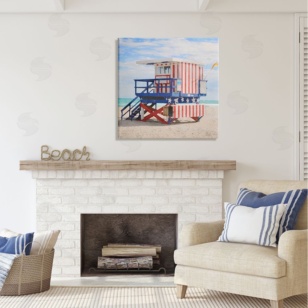 LSR Design Studio Striped Lifeguard Hut Canvas Wall Art in Room