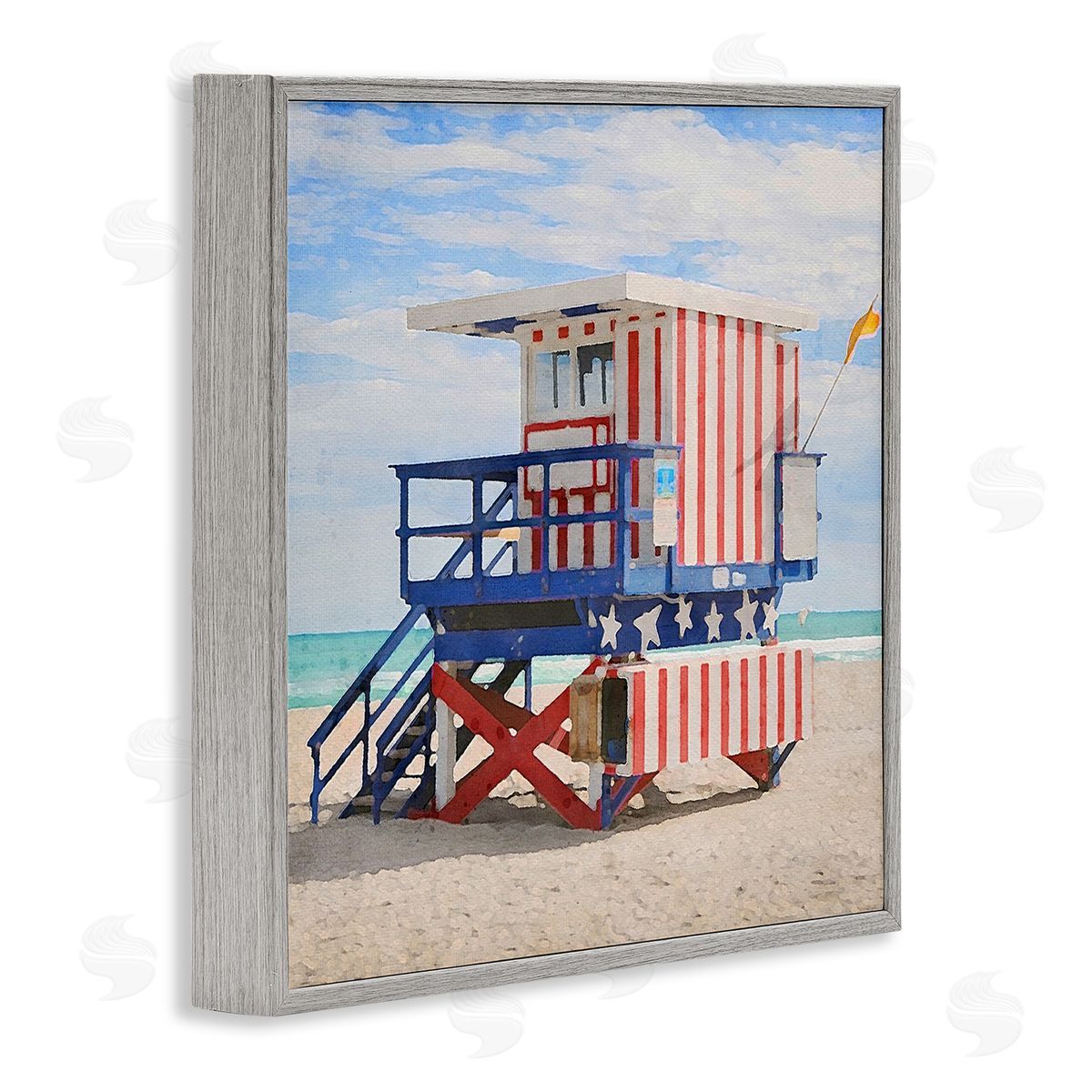 LSR Design Studio Striped Lifeguard Hut Gray Framed Glicee Wall Art Print