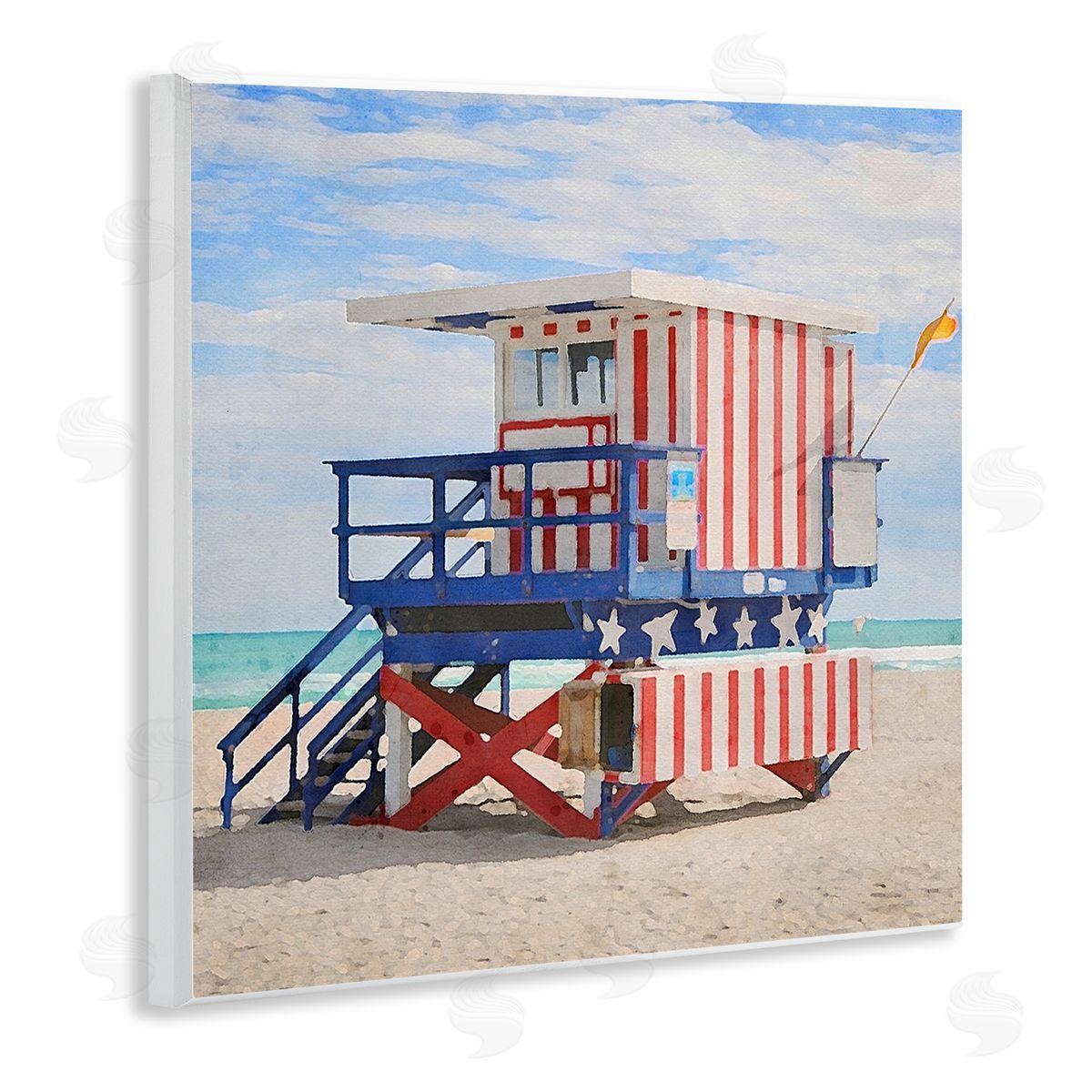 LSR Design Studio Striped Lifeguard Hut Wooden Wall Plaque Art Print