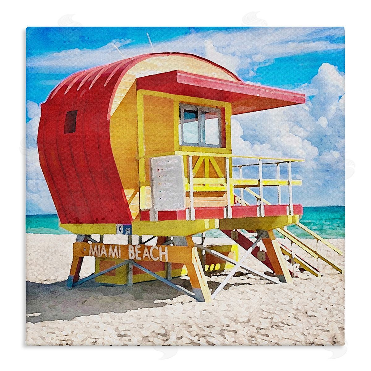 LSR Design Studio Miami Beach Hut Stretched Canvas Wall Art Print