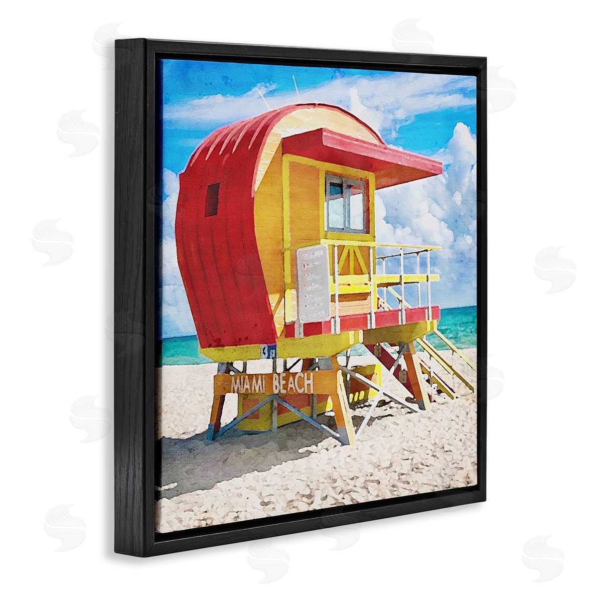 LSR Design Studio Miami Beach Hut Black Floating Frame Canvas Wall Art Print