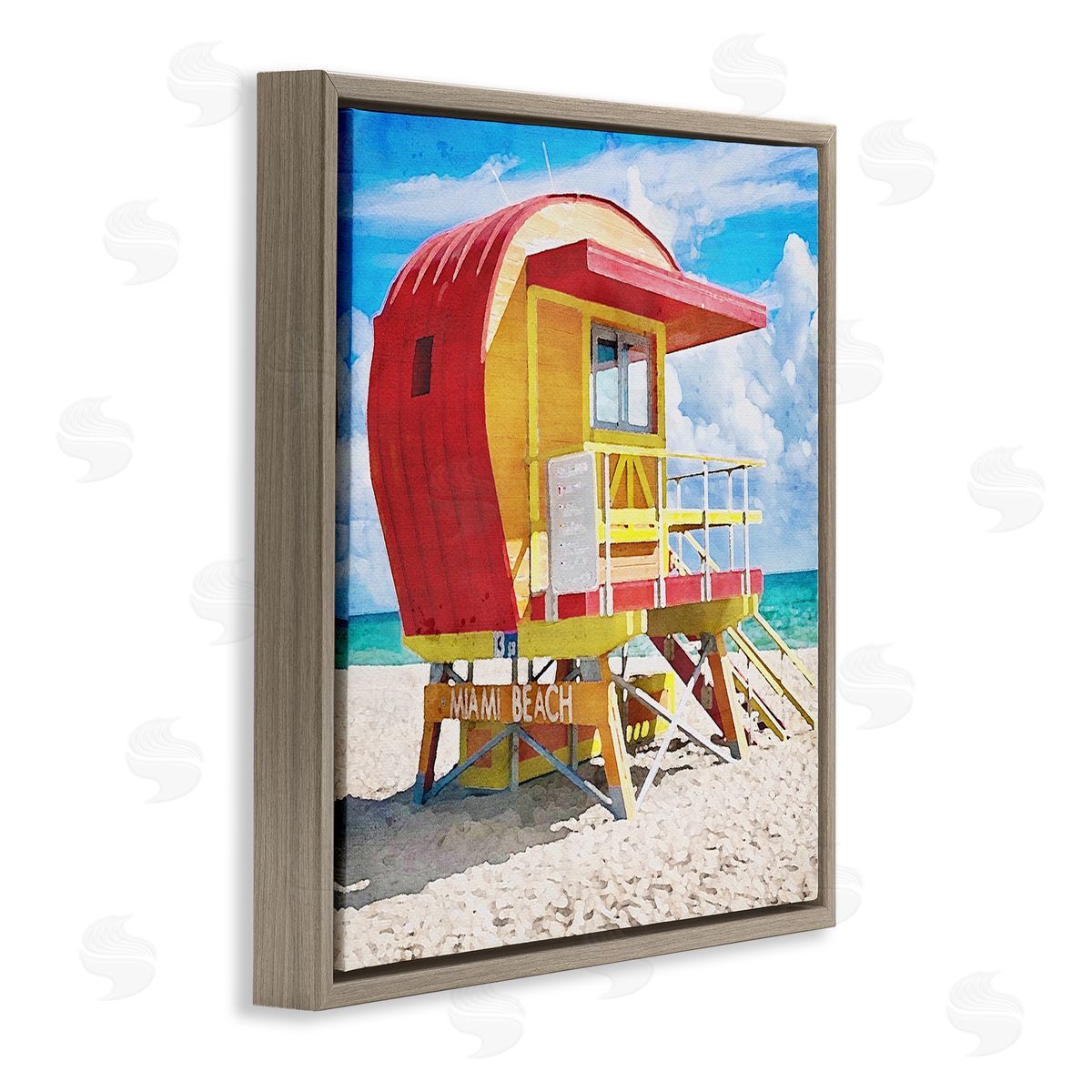 LSR Design Studio Miami Beach Hut Brown Floating Frame Canvas Wall Art Print