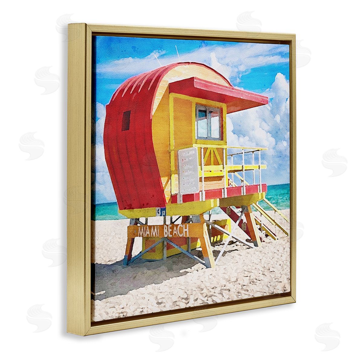 LSR Design Studio Miami Beach Hut Gold Floating Frame Canvas Wall Art Print