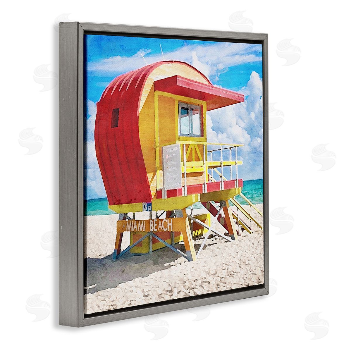 LSR Design Studio Miami Beach Hut Gray Floating Frame Canvas Wall Art Print