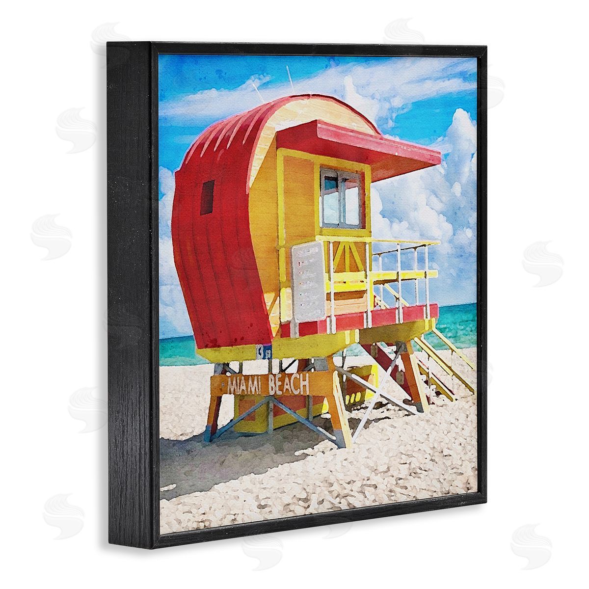 LSR Design Studio Miami Beach Hut Black Framed Glicee Wall Art Print