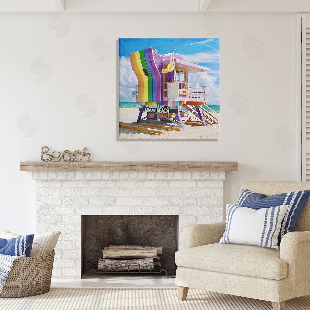LSR Design Studio Rainbow Lifeguard Hut Canvas Wall Art in Room
