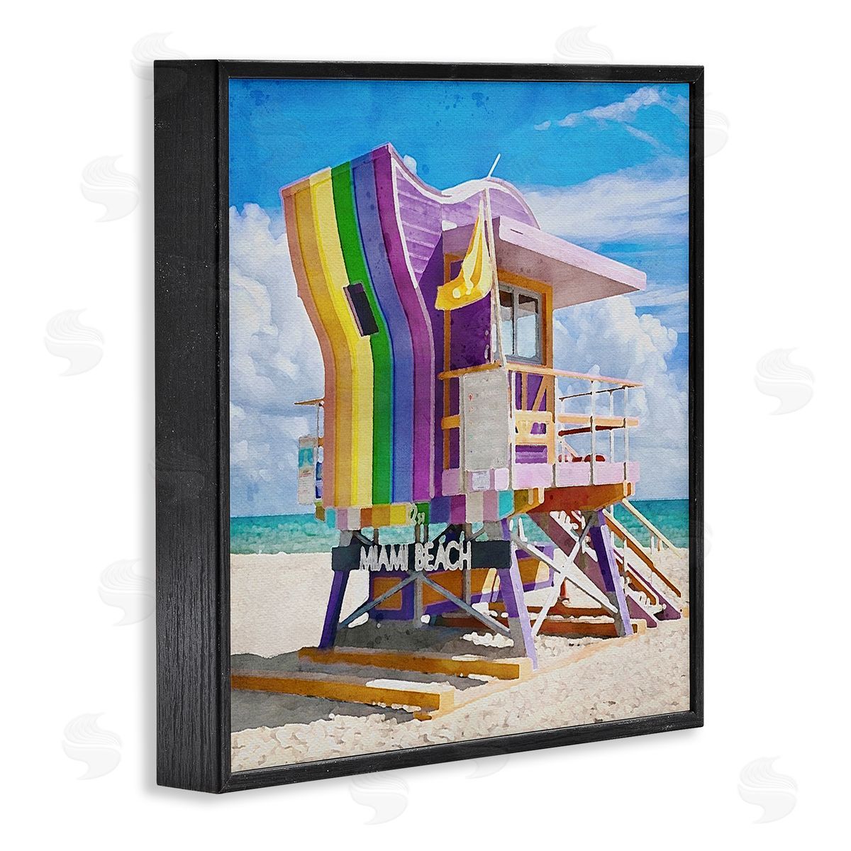 LSR Design Studio Rainbow Lifeguard Hut Black Framed Glicee Wall Art Print