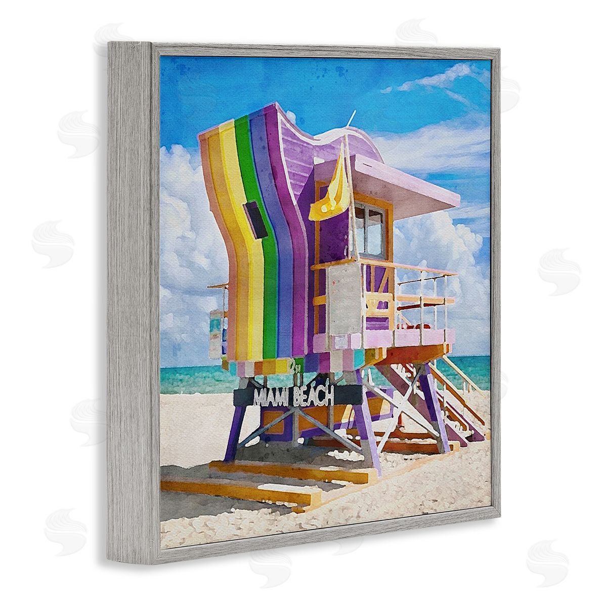 LSR Design Studio Rainbow Lifeguard Hut Gray Framed Glicee Wall Art Print