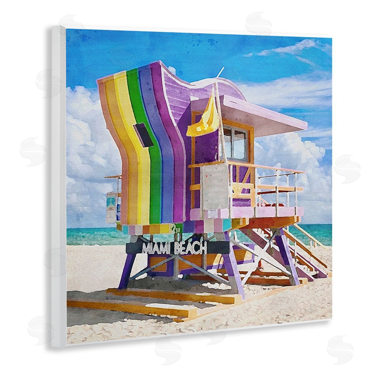 LSR Design Studio Rainbow Lifeguard Hut Wooden Wall Plaque Art Print