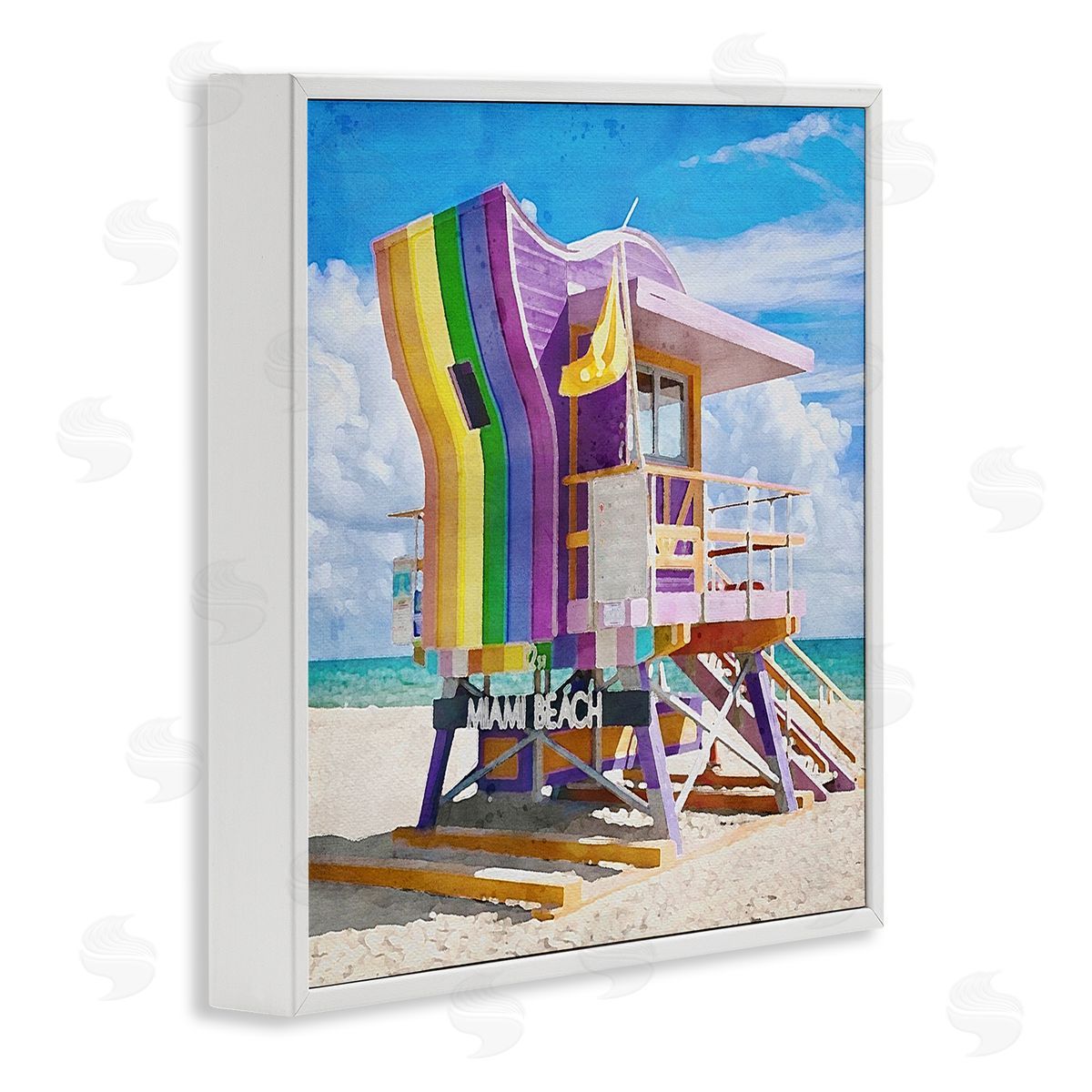 LSR Design Studio Rainbow Lifeguard Hut White Framed Glicee Wall Art Print