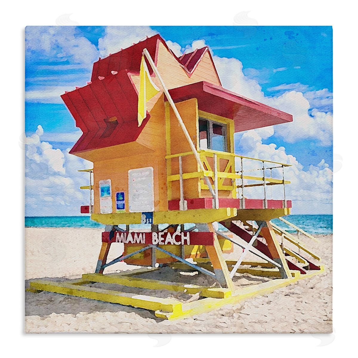 LSR Design Studio Summer Beach Hut Stretched Canvas Wall Art Print