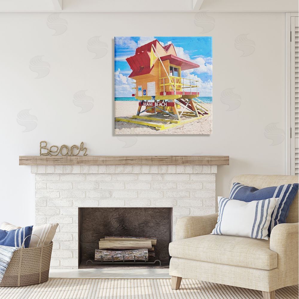 LSR Design Studio Summer Beach Hut Canvas Wall Art in Room