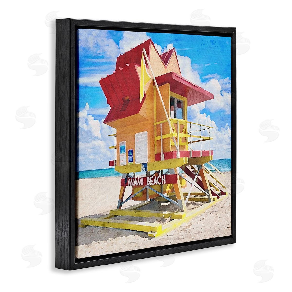 LSR Design Studio Summer Beach Hut Black Floating Frame Canvas Wall Art Print