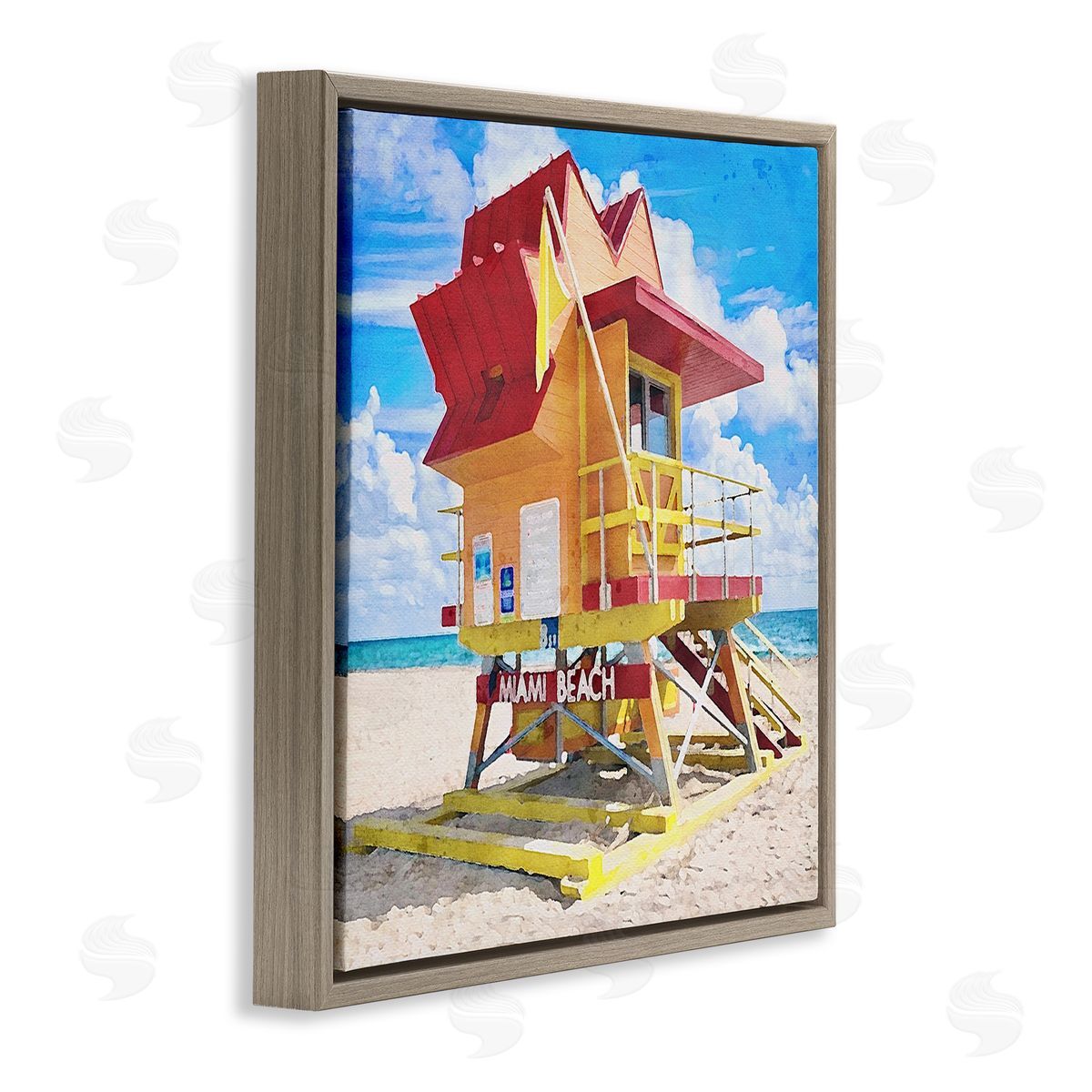 LSR Design Studio Summer Beach Hut Brown Floating Frame Canvas Wall Art Print