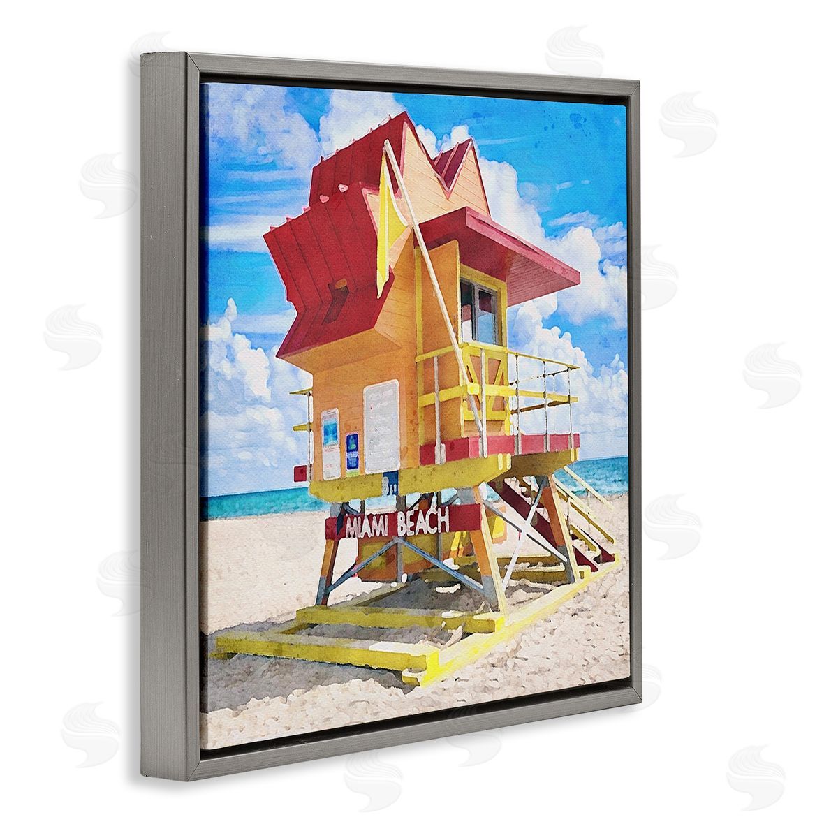 LSR Design Studio Summer Beach Hut Gray Floating Frame Canvas Wall Art Print