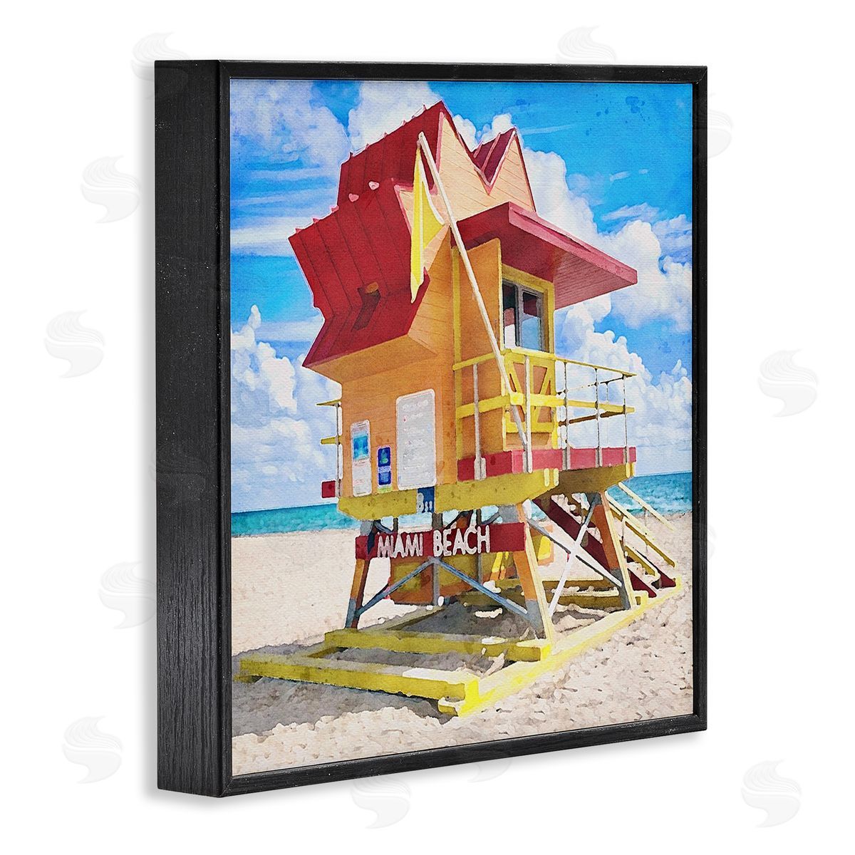 LSR Design Studio Summer Beach Hut Black Framed Glicee Wall Art Print