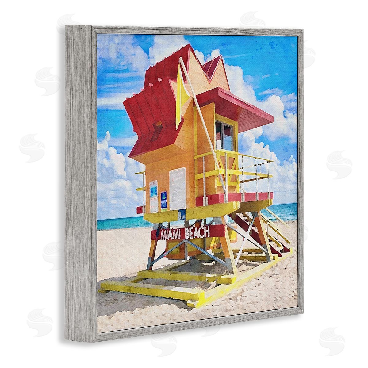 LSR Design Studio Summer Beach Hut Gray Framed Glicee Wall Art Print