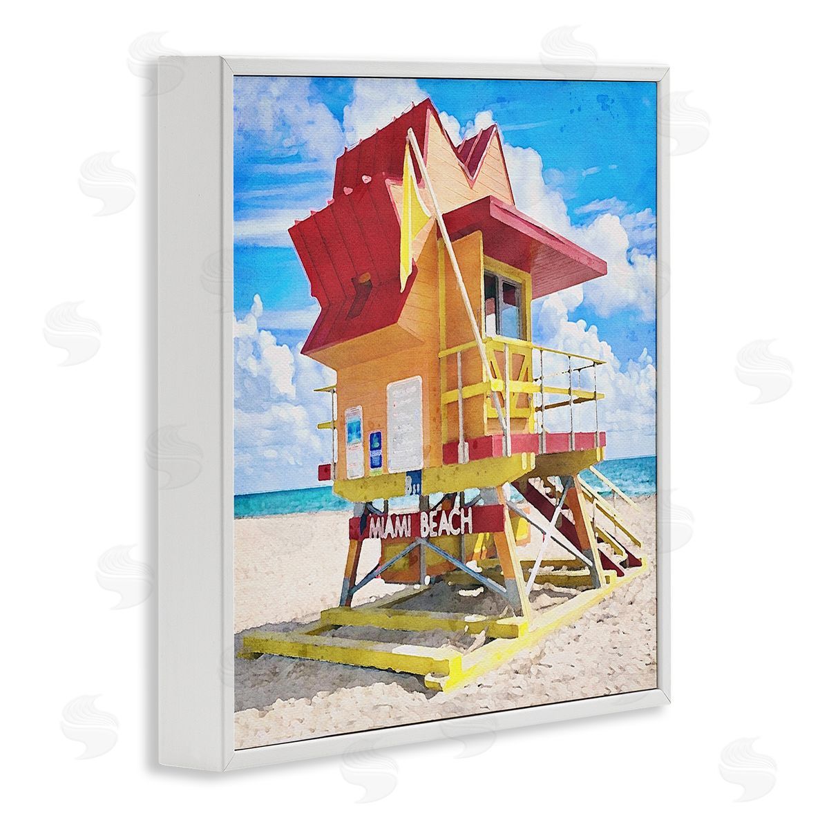LSR Design Studio Summer Beach Hut White Framed Glicee Wall Art Print