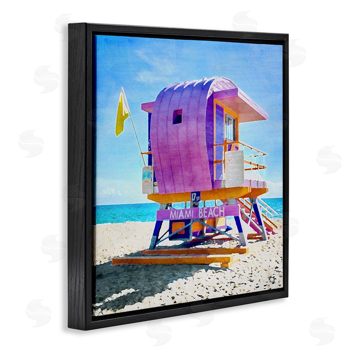 LSR Design Studio Summer Lifeguard Hut Black Floating Frame Canvas Wall Art Print