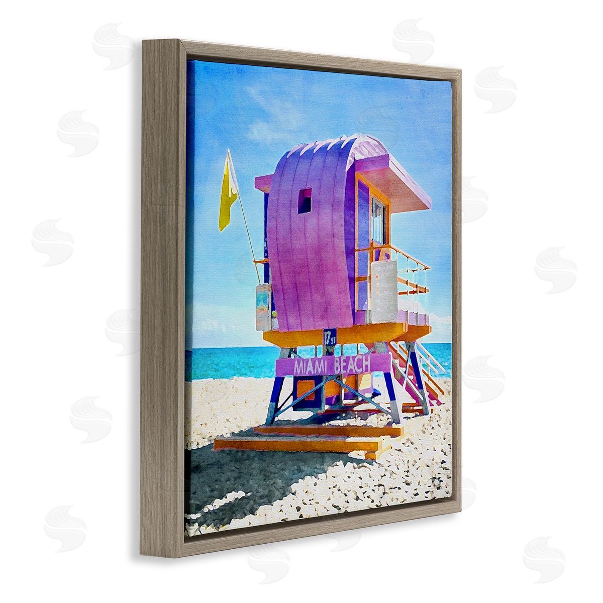 LSR Design Studio Summer Lifeguard Hut Brown Floating Frame Canvas Wall Art Print