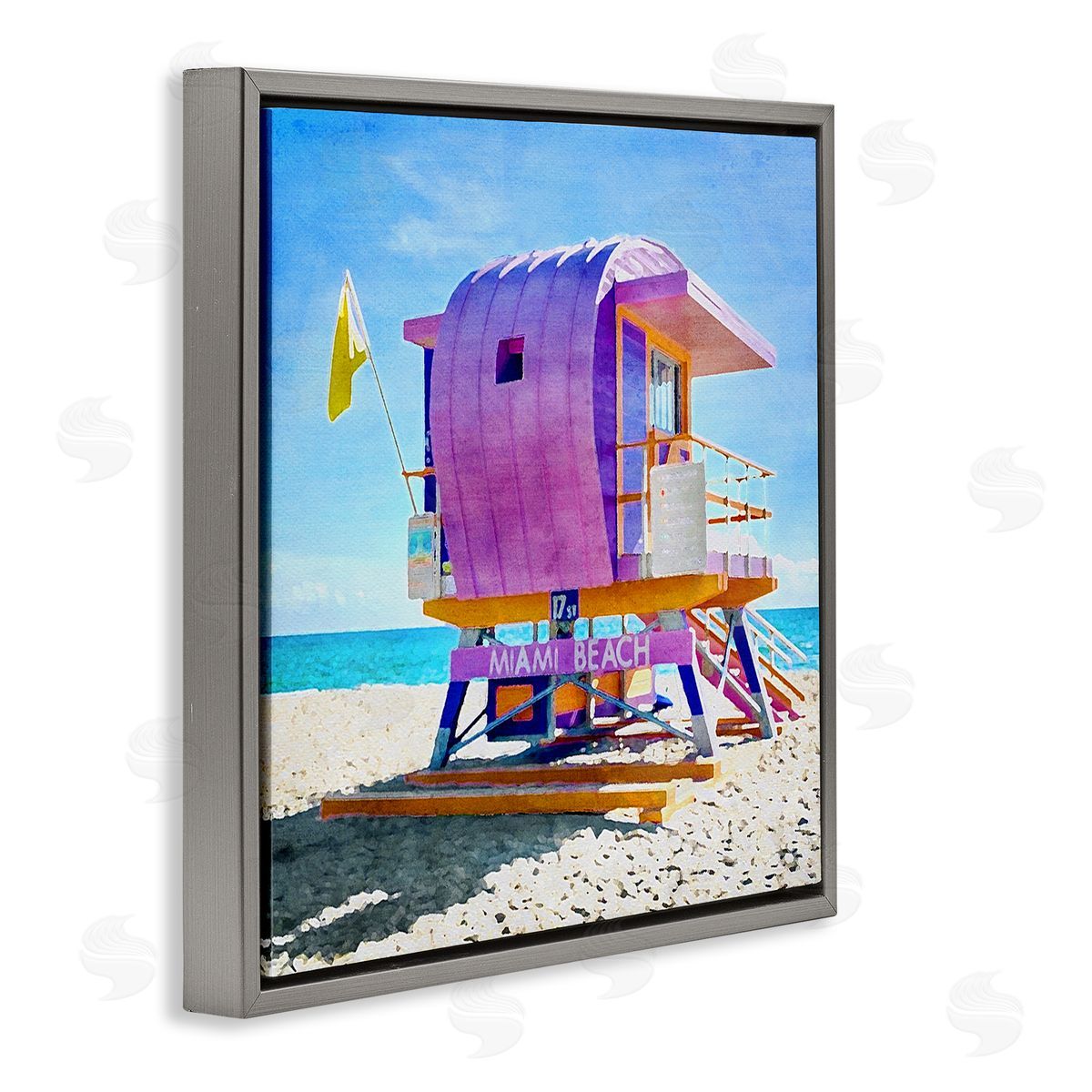 LSR Design Studio Summer Lifeguard Hut Gray Floating Frame Canvas Wall Art Print