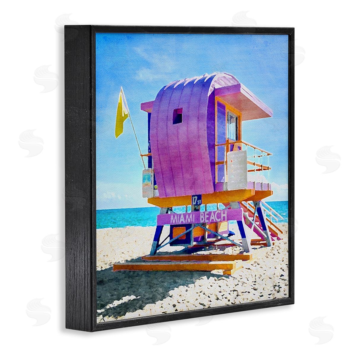 LSR Design Studio Summer Lifeguard Hut Black Framed Glicee Wall Art Print