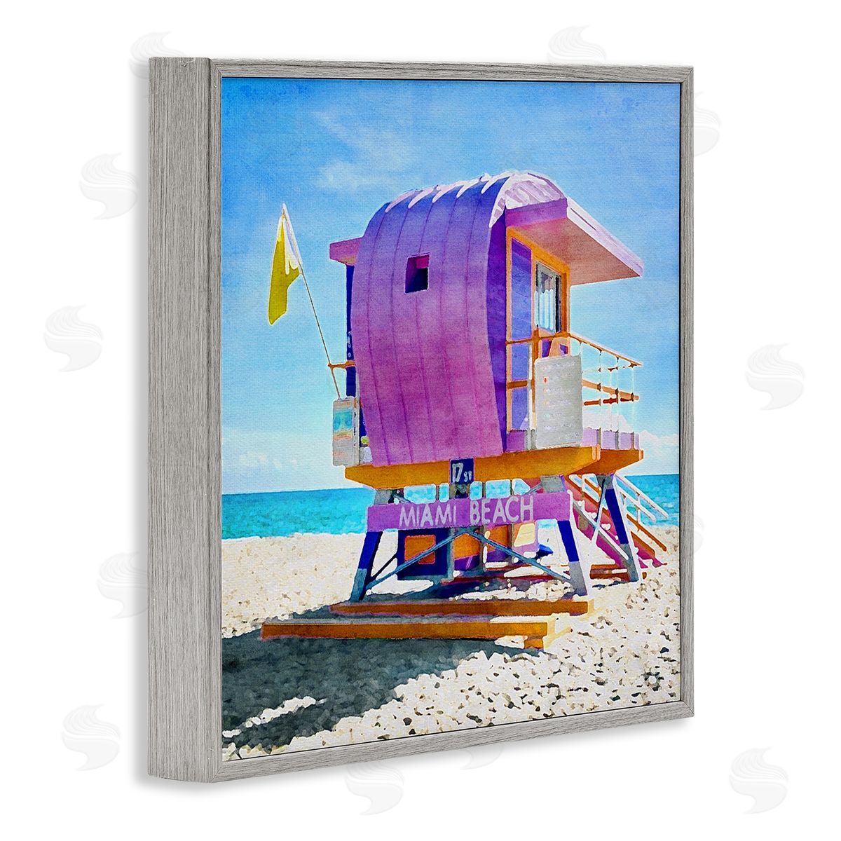 LSR Design Studio Summer Lifeguard Hut Gray Framed Glicee Wall Art Print
