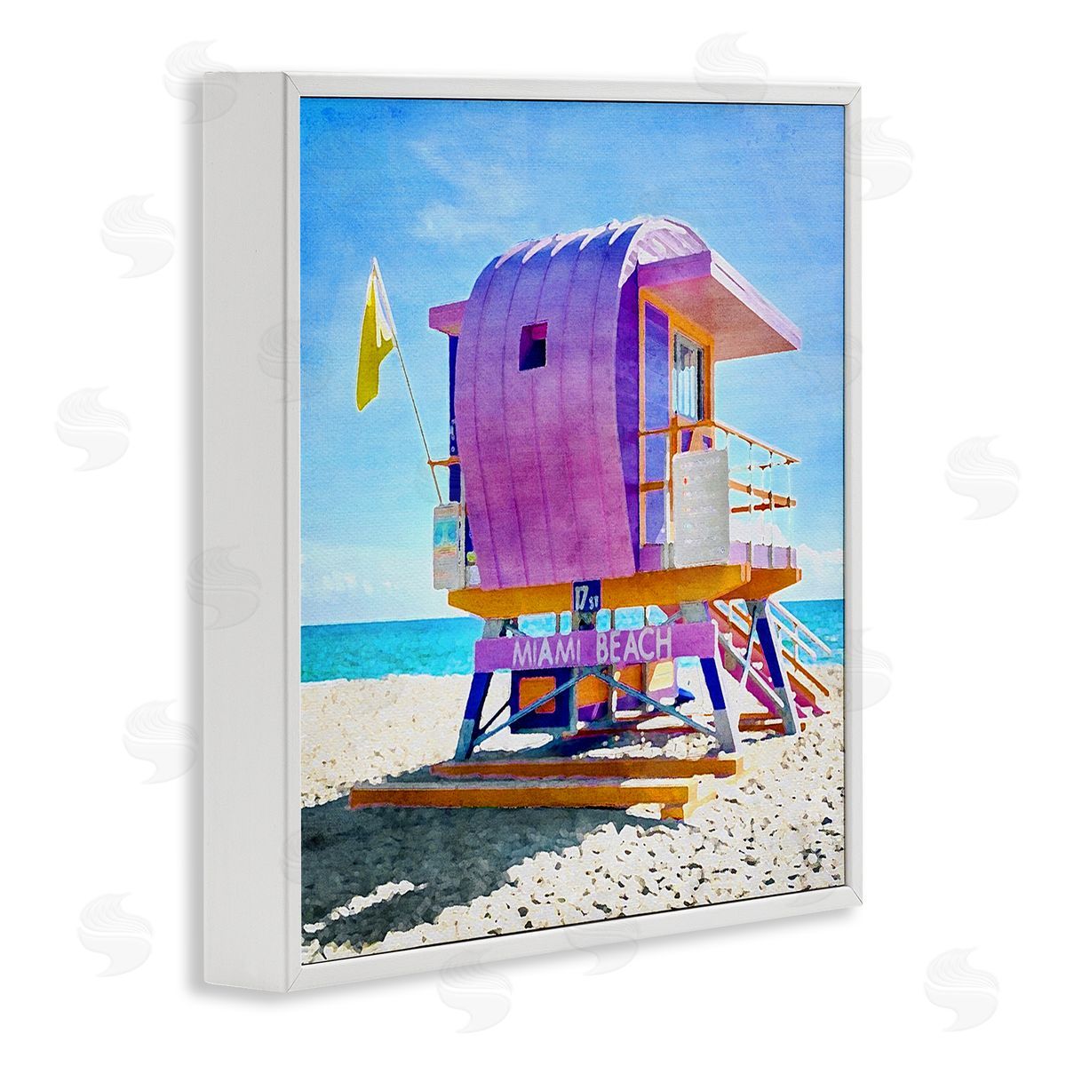LSR Design Studio Summer Lifeguard Hut White Framed Glicee Wall Art Print