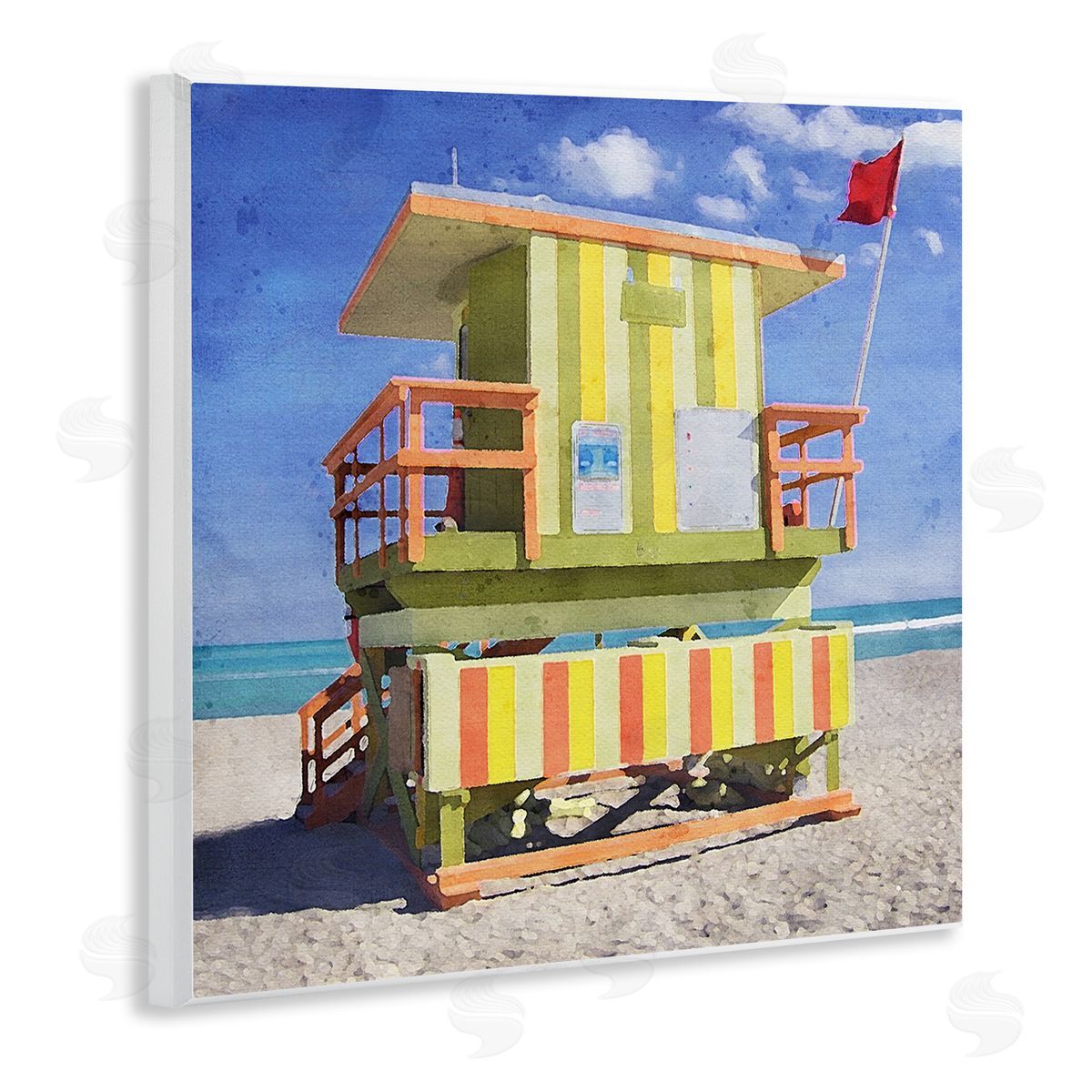 LSR Design Studio Yellow Summer Beach Hut Wooden Wall Plaque Art Print