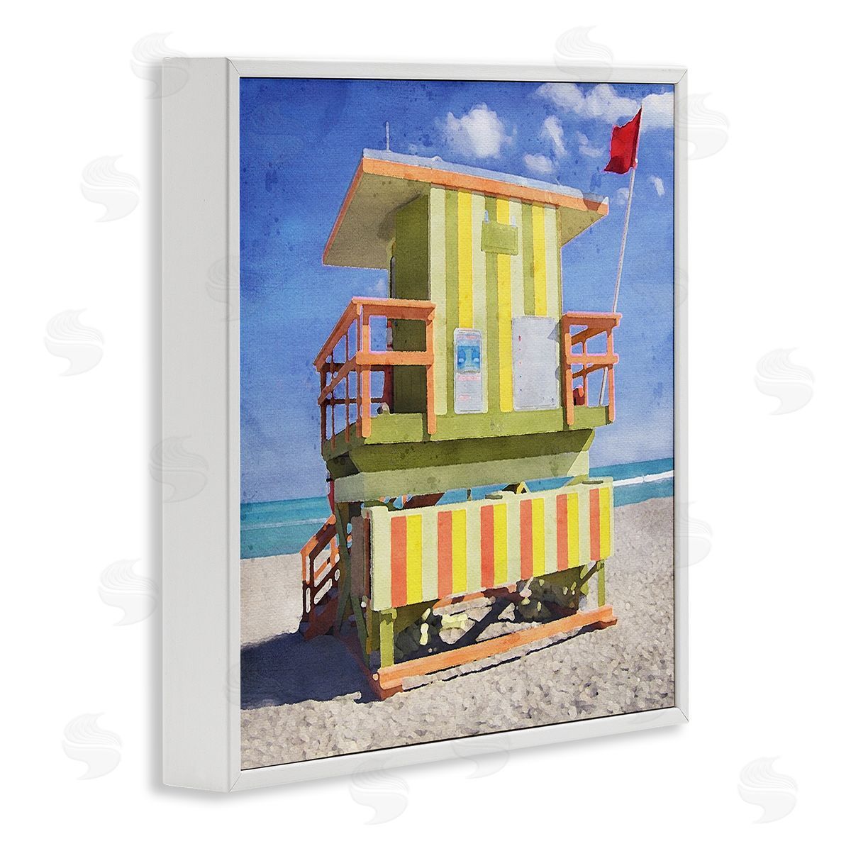LSR Design Studio Yellow Summer Beach Hut White Framed Glicee Wall Art Print