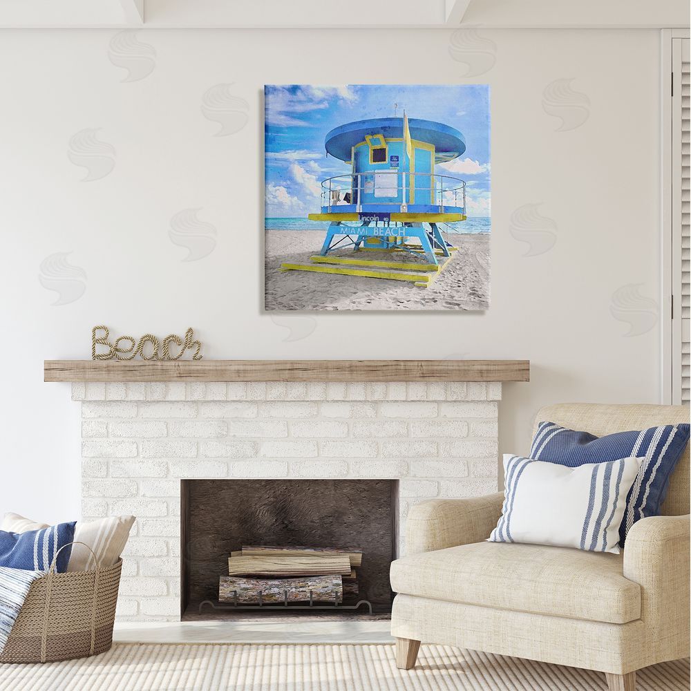 LSR Design Studio Miami Beach Summer Hut Canvas Wall Art in Room