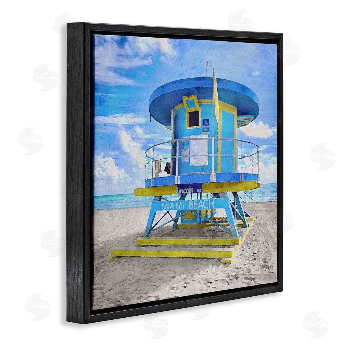 LSR Design Studio Miami Beach Summer Hut Black Floating Frame Canvas Wall Art Print