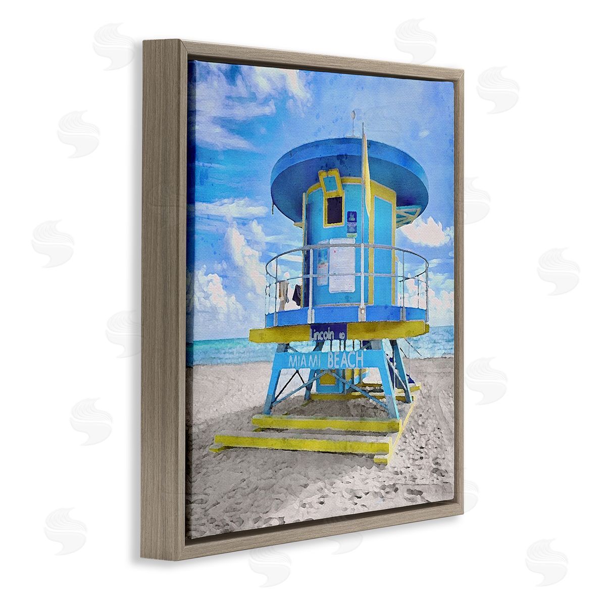 LSR Design Studio Miami Beach Summer Hut Brown Floating Frame Canvas Wall Art Print
