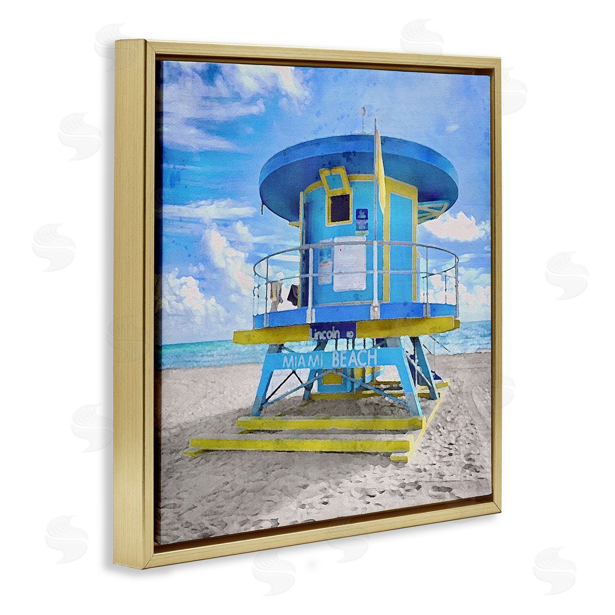 LSR Design Studio Miami Beach Summer Hut Gold Floating Frame Canvas Wall Art Print