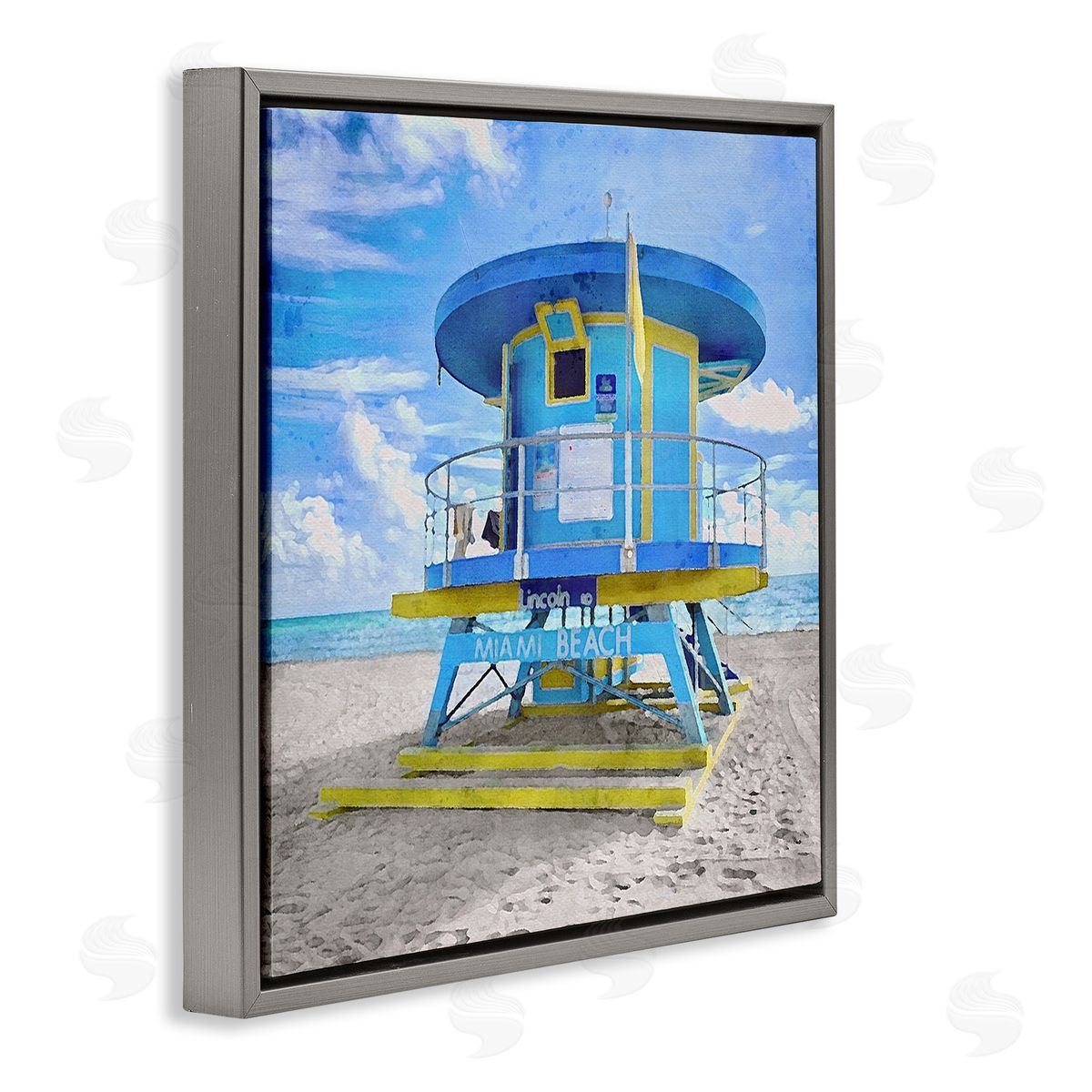 LSR Design Studio Miami Beach Summer Hut Gray Floating Frame Canvas Wall Art Print