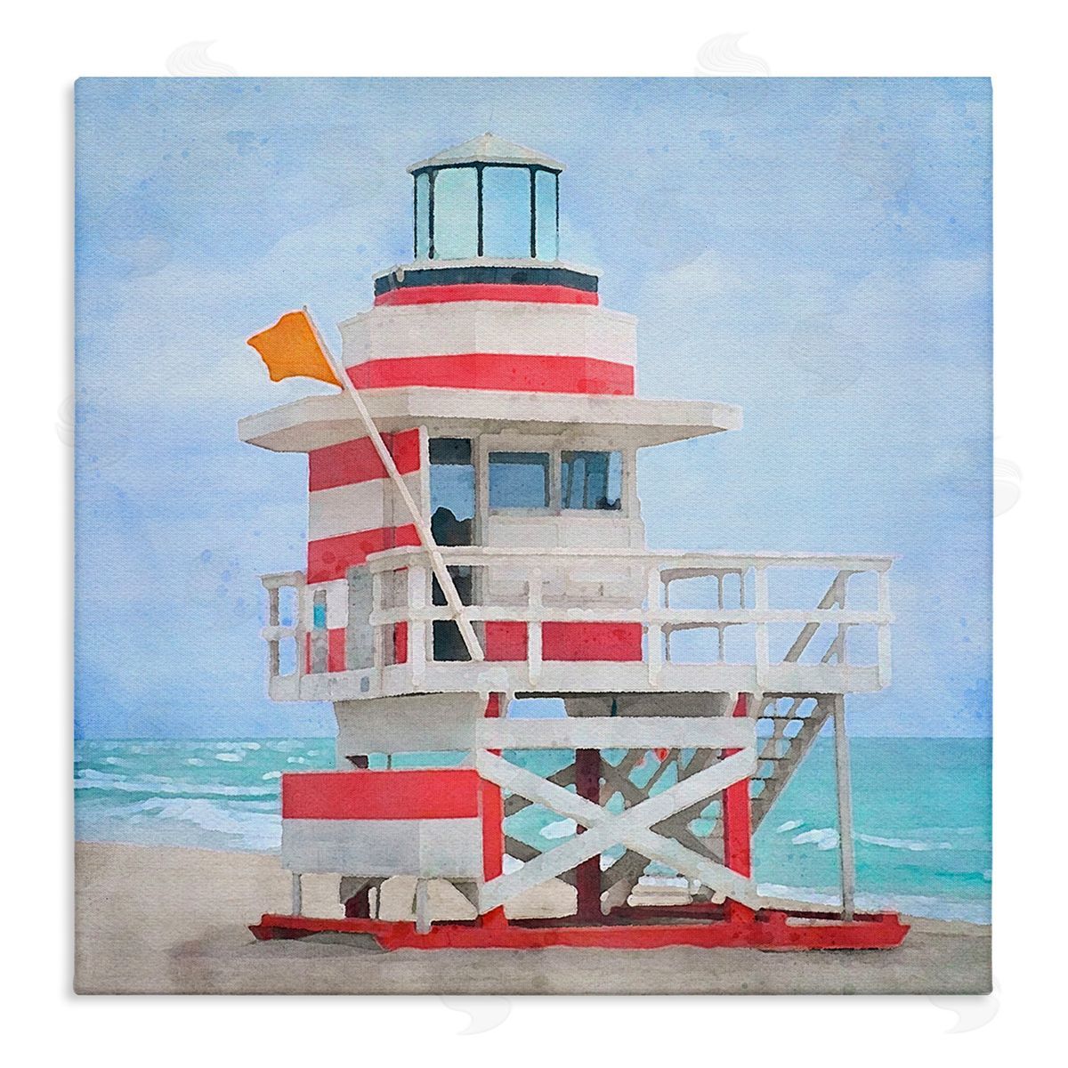 LSR Design Studio Summer Shore Hut Stretched Canvas Wall Art Print