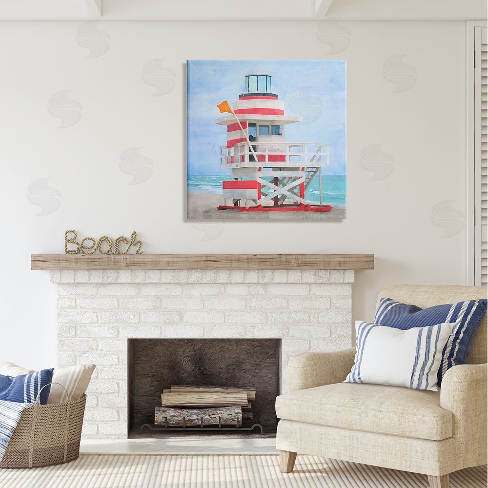 LSR Design Studio Summer Shore Hut Canvas Wall Art in Room