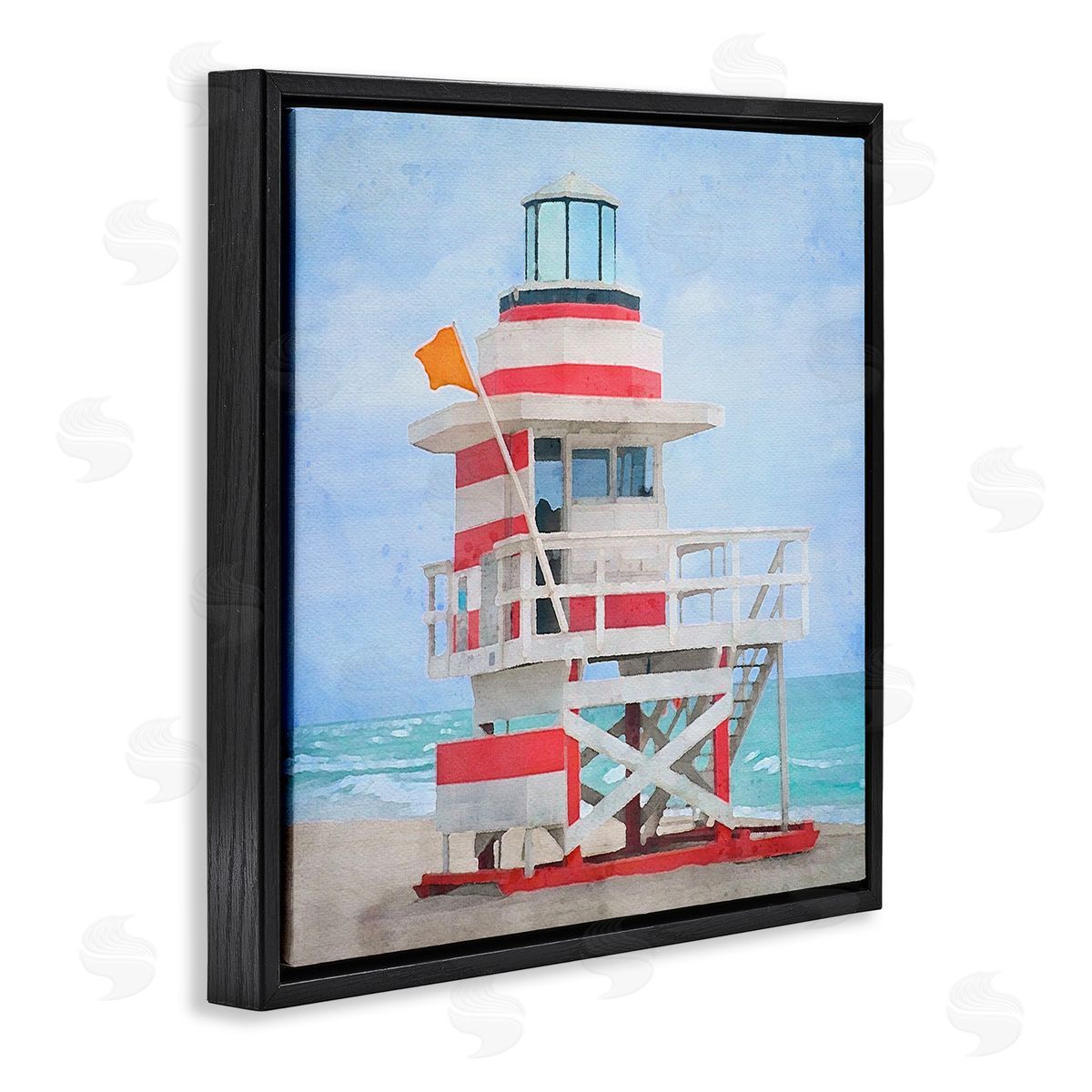 LSR Design Studio Summer Shore Hut Black Floating Frame Canvas Wall Art Print