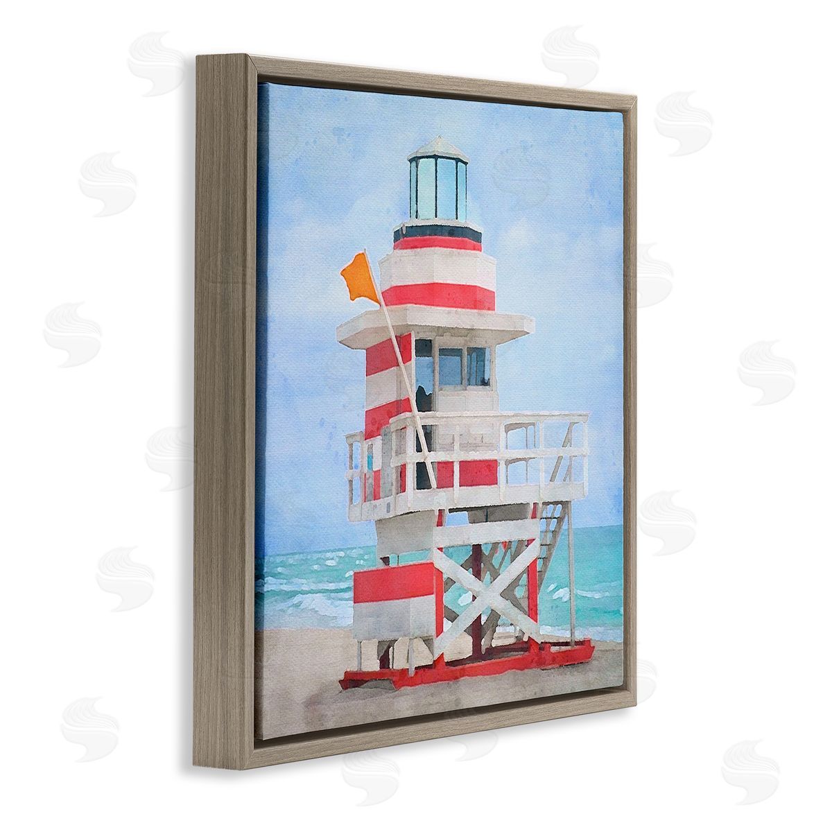 LSR Design Studio Summer Shore Hut Brown Floating Frame Canvas Wall Art Print