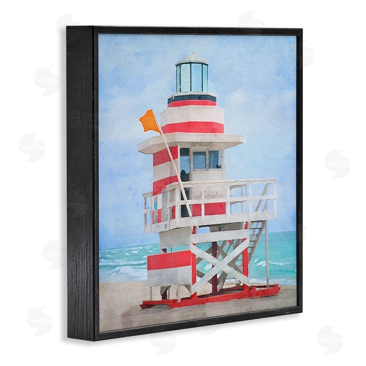 LSR Design Studio Summer Shore Hut Black Framed Glicee Wall Art Print